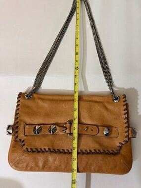 Tan Leather Shoulder Bag with Chain Straps